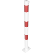 Barrier posts | Steel tube  60 x 2,5 mm | stationary | to be fixed by plugs | hot-dip galvanized and white coated withthree red reflecting stripes | with 1 eyelet